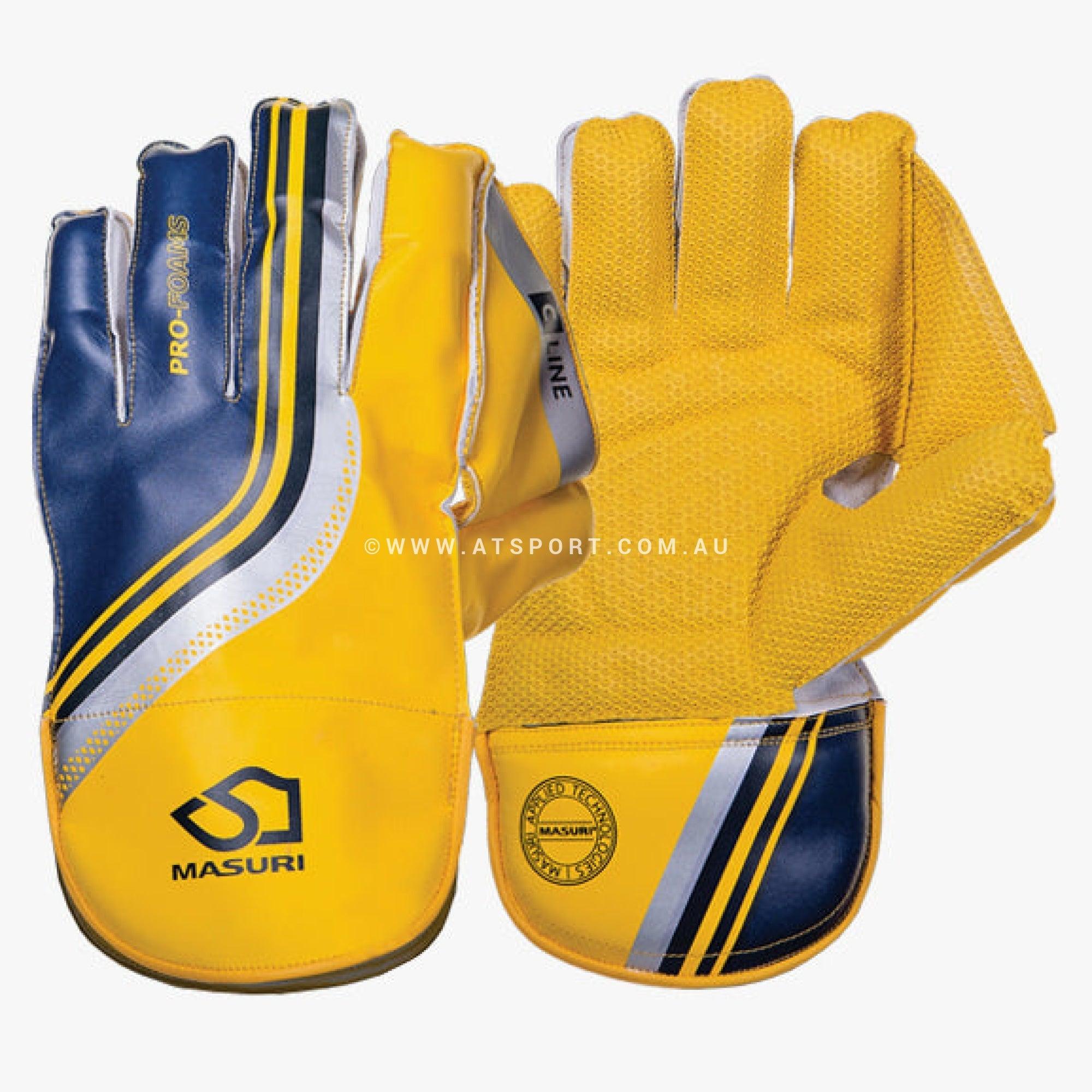 Masuri C LINE YELLOW Wicket Keeping Gloves - ADULT - AT Sports